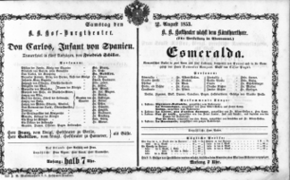 Theaterzettel (Oper und Burgtheater in Wien) 18530820 Seite: 1