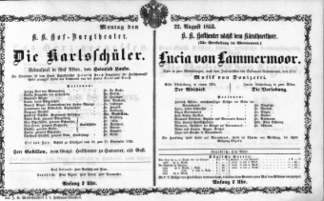 Theaterzettel (Oper und Burgtheater in Wien) 18530822 Seite: 1