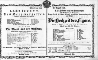 Theaterzettel (Oper und Burgtheater in Wien) 18530823 Seite: 1