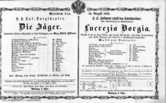 Theaterzettel (Oper und Burgtheater in Wien) 18530824 Seite: 1