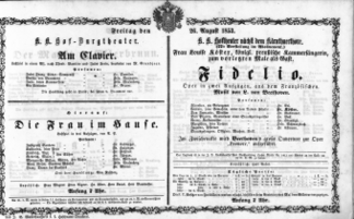 Theaterzettel (Oper und Burgtheater in Wien) 18530826 Seite: 1