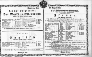Theaterzettel (Oper und Burgtheater in Wien) 18530827 Seite: 1