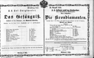 Theaterzettel (Oper und Burgtheater in Wien) 18530830 Seite: 1