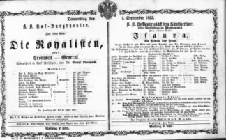 Theaterzettel (Oper und Burgtheater in Wien) 18530901 Seite: 1