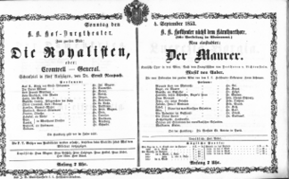 Theaterzettel (Oper und Burgtheater in Wien) 18530904 Seite: 1