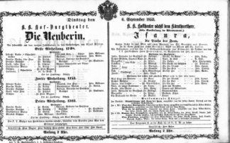 Theaterzettel (Oper und Burgtheater in Wien) 18530906 Seite: 1