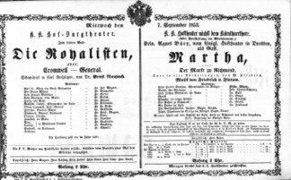 Theaterzettel (Oper und Burgtheater in Wien) 18530907 Seite: 1