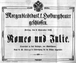 Theaterzettel (Oper und Burgtheater in Wien) 18530909 Seite: 1