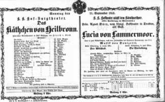 Theaterzettel (Oper und Burgtheater in Wien) 18530911 Seite: 1