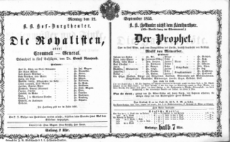 Theaterzettel (Oper und Burgtheater in Wien) 18530912 Seite: 1