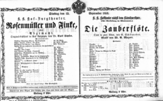 Theaterzettel (Oper und Burgtheater in Wien) 18530913 Seite: 1