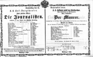 Theaterzettel (Oper und Burgtheater in Wien) 18530915 Seite: 1
