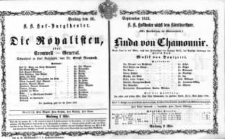 Theaterzettel (Oper und Burgtheater in Wien) 18530916 Seite: 1