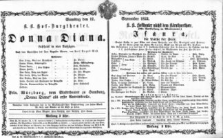 Theaterzettel (Oper und Burgtheater in Wien) 18530917 Seite: 1