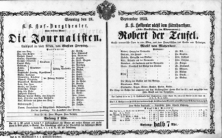 Theaterzettel (Oper und Burgtheater in Wien) 18530918 Seite: 1