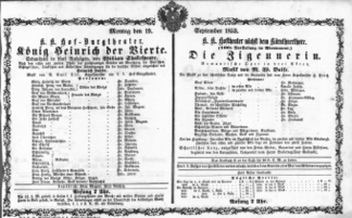 Theaterzettel (Oper und Burgtheater in Wien) 18530919 Seite: 1