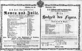 Theaterzettel (Oper und Burgtheater in Wien) 18530920 Seite: 1