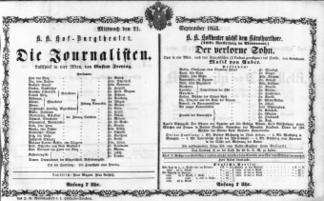 Theaterzettel (Oper und Burgtheater in Wien) 18530921 Seite: 1