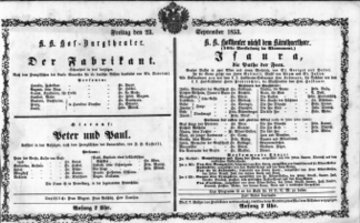 Theaterzettel (Oper und Burgtheater in Wien) 18530923 Seite: 1