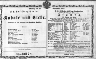 Theaterzettel (Oper und Burgtheater in Wien) 18530926 Seite: 1