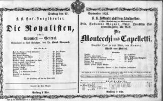 Theaterzettel (Oper und Burgtheater in Wien) 18530927 Seite: 1