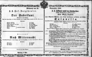 Theaterzettel (Oper und Burgtheater in Wien) 18530928 Seite: 1