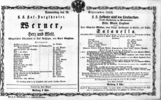 Theaterzettel (Oper und Burgtheater in Wien) 18530929 Seite: 1