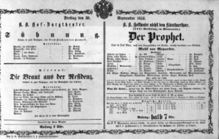 Theaterzettel (Oper und Burgtheater in Wien) 18530930 Seite: 1