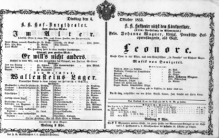 Theaterzettel (Oper und Burgtheater in Wien) 18531004 Seite: 1