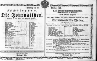 Theaterzettel (Oper und Burgtheater in Wien) 18531011 Seite: 1