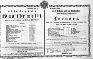 Theaterzettel (Oper und Burgtheater in Wien) 18531014 Seite: 1