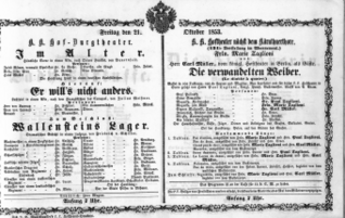 Theaterzettel (Oper und Burgtheater in Wien) 18531021 Seite: 1