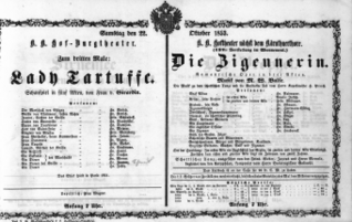 Theaterzettel (Oper und Burgtheater in Wien) 18531022 Seite: 1