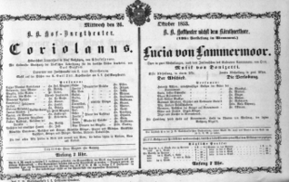 Theaterzettel (Oper und Burgtheater in Wien) 18531026 Seite: 1