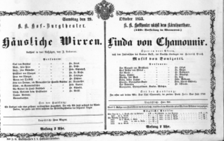 Theaterzettel (Oper und Burgtheater in Wien) 18531029 Seite: 1