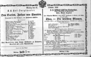 Theaterzettel (Oper und Burgtheater in Wien) 18531031 Seite: 1