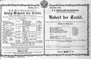 Theaterzettel (Oper und Burgtheater in Wien) 18531101 Seite: 1