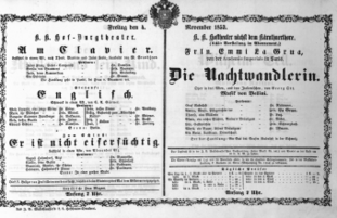 Theaterzettel (Oper und Burgtheater in Wien) 18531104 Seite: 1