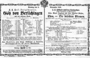 Theaterzettel (Oper und Burgtheater in Wien) 18531106 Seite: 1