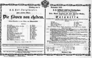 Theaterzettel (Oper und Burgtheater in Wien) 18531108 Seite: 1