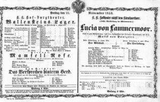 Theaterzettel (Oper und Burgtheater in Wien) 18531111 Seite: 1