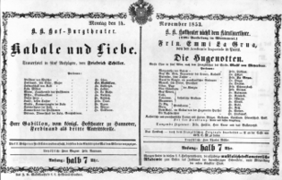 Theaterzettel (Oper und Burgtheater in Wien) 18531114 Seite: 1