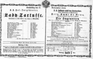 Theaterzettel (Oper und Burgtheater in Wien) 18531117 Seite: 1