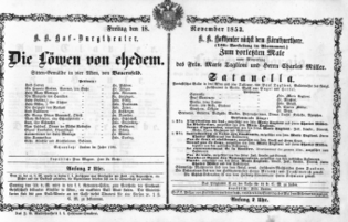 Theaterzettel (Oper und Burgtheater in Wien) 18531118 Seite: 1