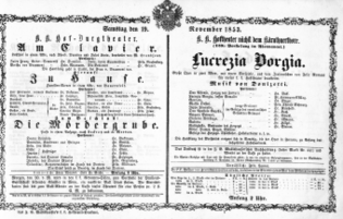 Theaterzettel (Oper und Burgtheater in Wien) 18531119 Seite: 1