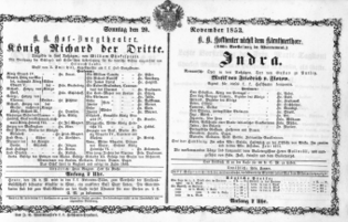 Theaterzettel (Oper und Burgtheater in Wien) 18531120 Seite: 1