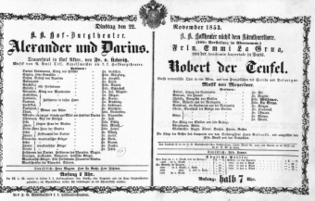 Theaterzettel (Oper und Burgtheater in Wien) 18531122 Seite: 1