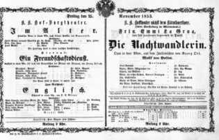 Theaterzettel (Oper und Burgtheater in Wien) 18531125 Seite: 1