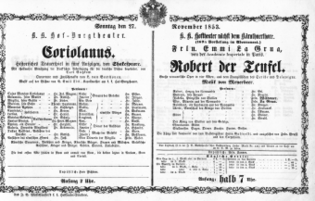 Theaterzettel (Oper und Burgtheater in Wien) 18531127 Seite: 1