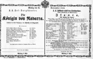 Theaterzettel (Oper und Burgtheater in Wien) 18531128 Seite: 1